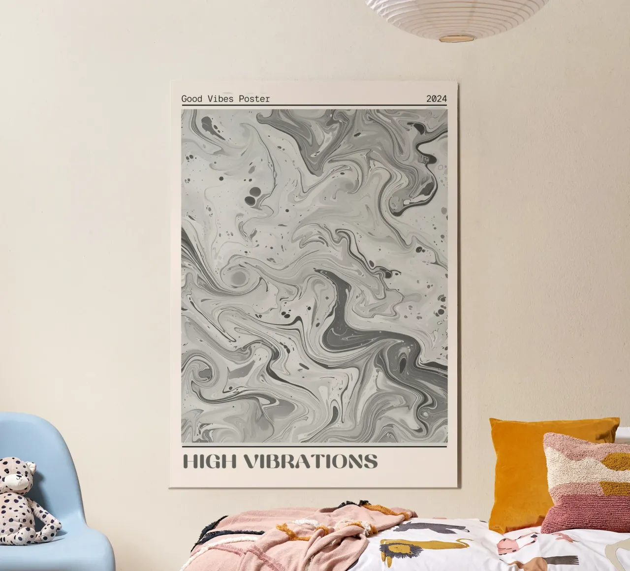 High Vibrations - Stampa astratta monocromatica su marmo poster con telaio in alluminio da NorwesClub