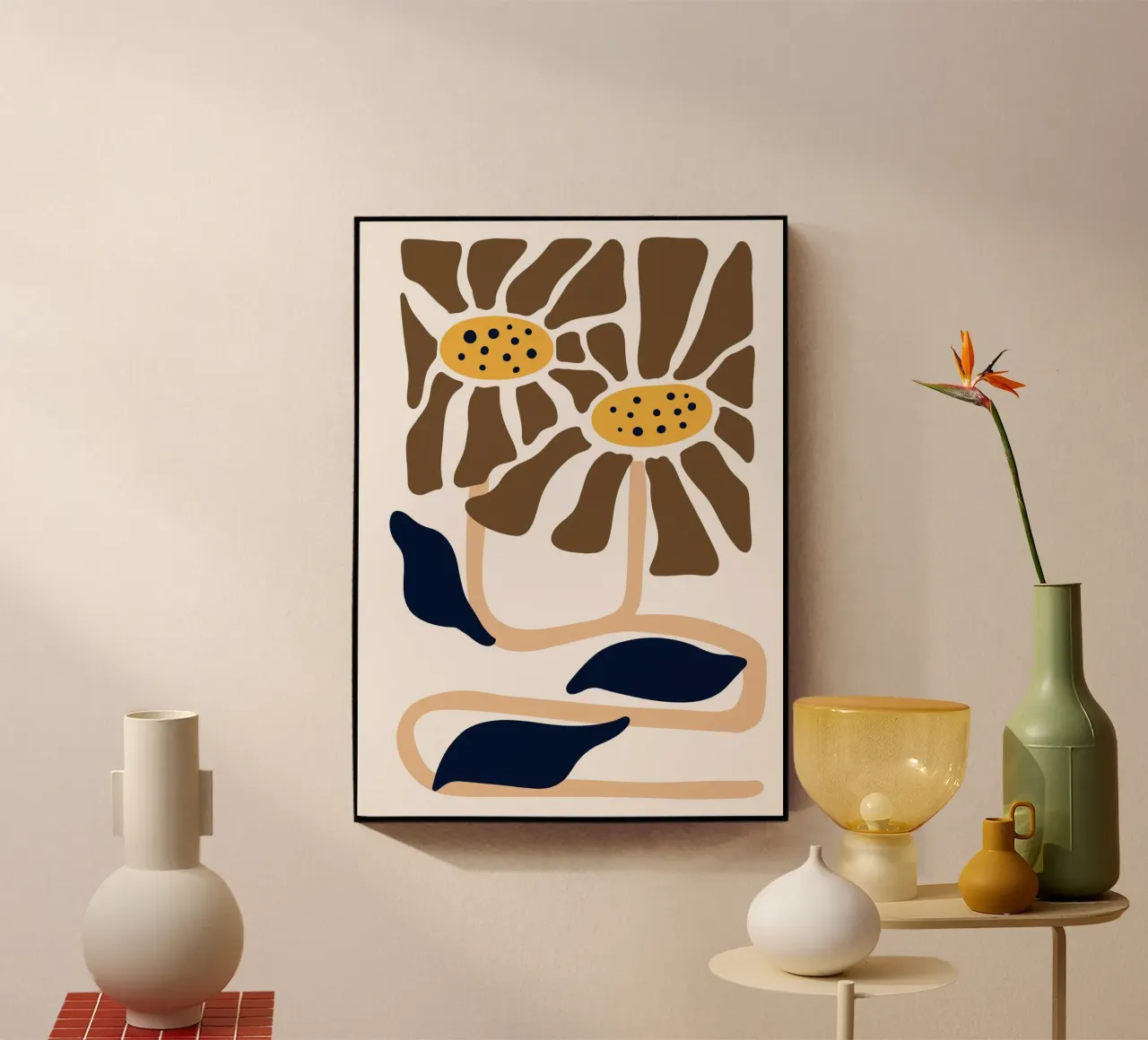 Abstract Boho Blooms - Mid-Century Modern Bloemenprint acryl van NorwesClub