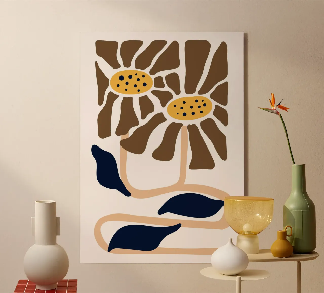 Abstract Boho Blooms - Mid-Century Modern Bloemenprint acryl van NorwesClub