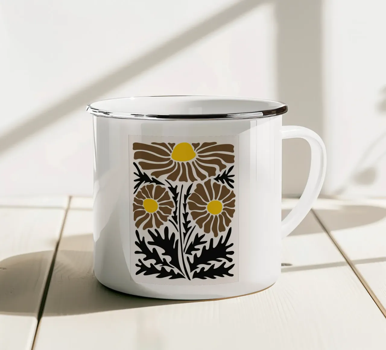 Bold Folk Daisy - Stampa floreale astratta di terra tazza in smalto da NorwesClub