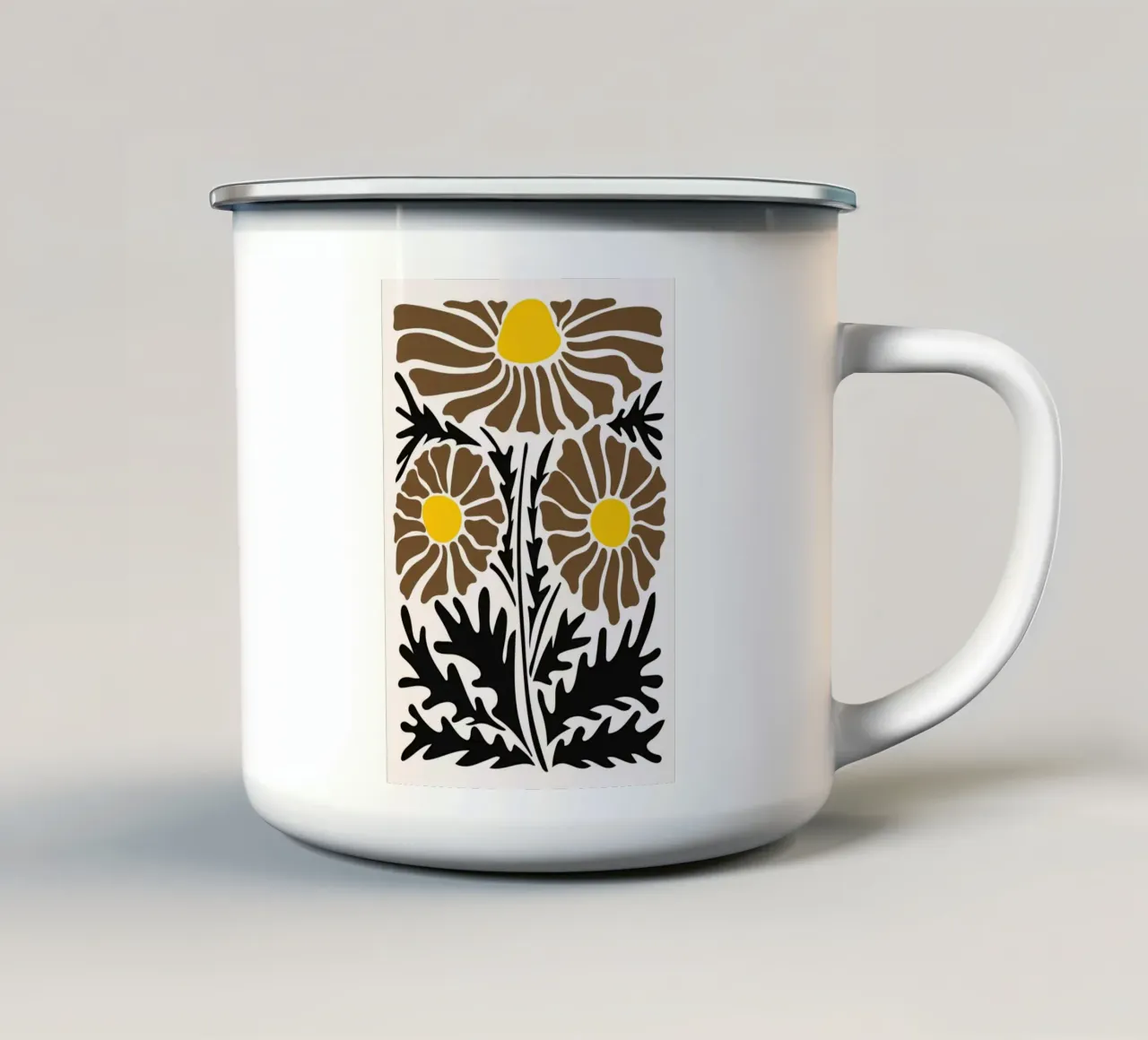 Bold Folk Daisy - Stampa floreale astratta di terra tazza in smalto da NorwesClub