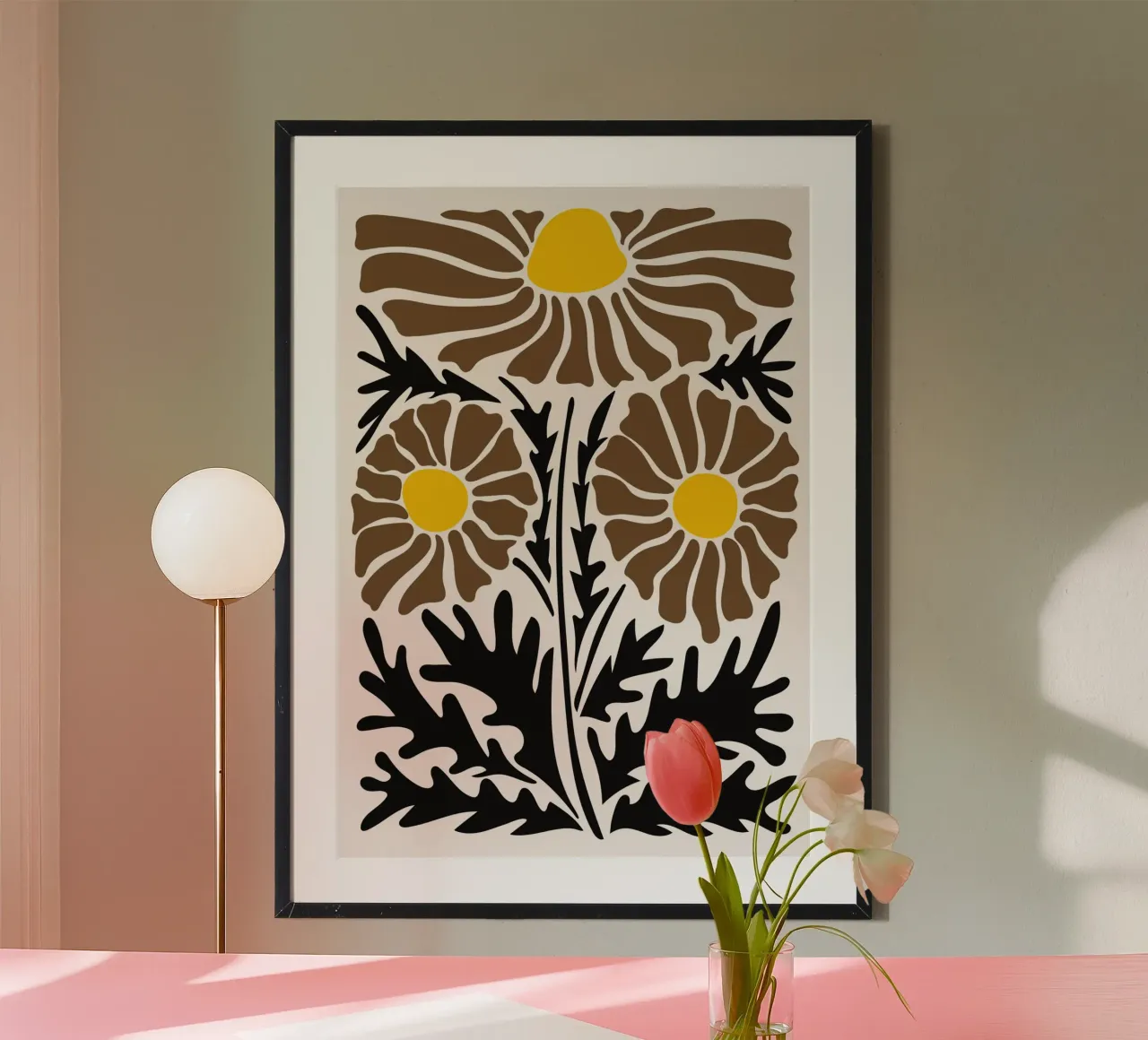 Bold Folk Daisy - Stampa floreale astratta di terra poster da NorwesClub