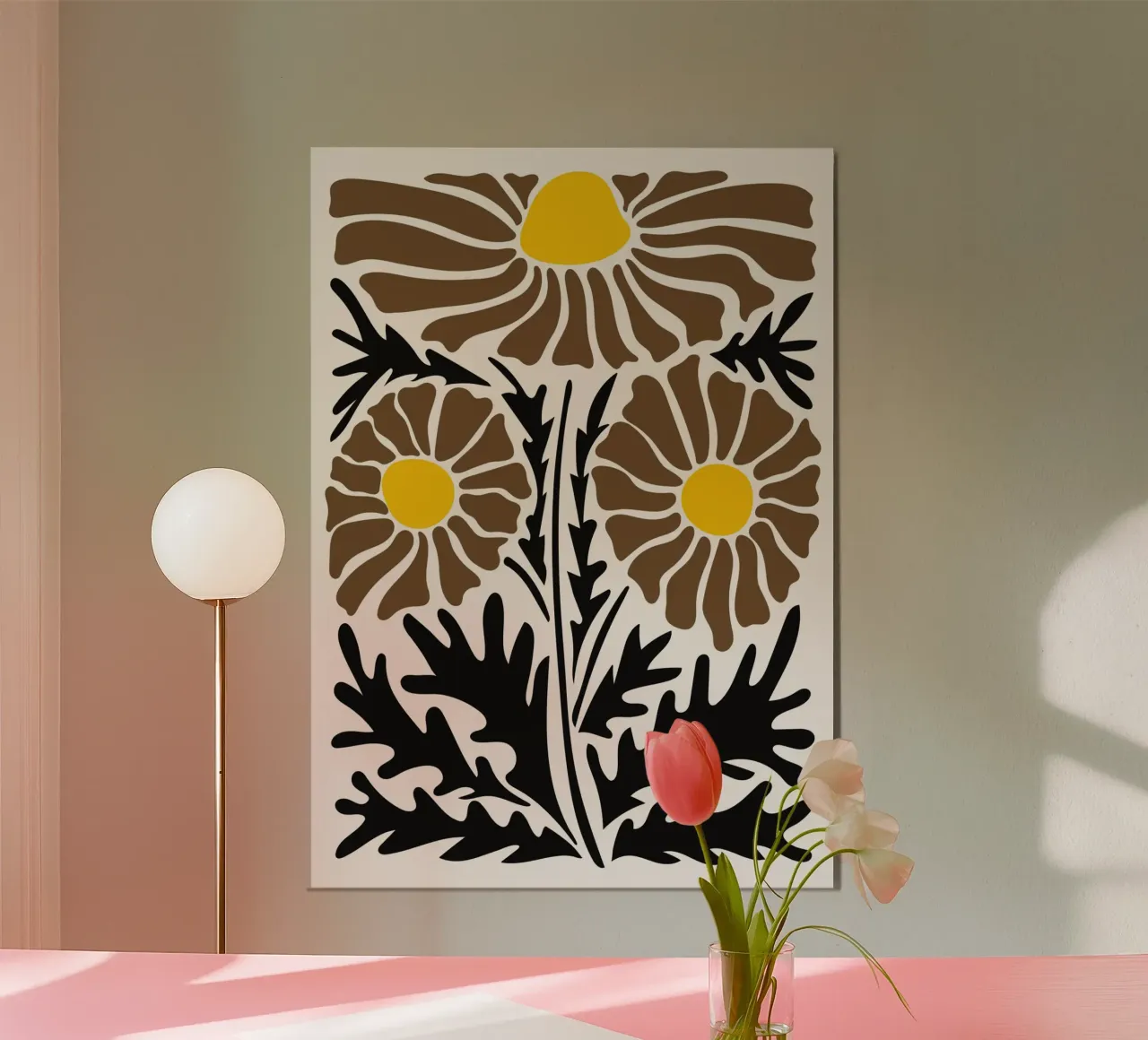 Bold Folk Daisy - Stampa floreale astratta di terra poster da NorwesClub
