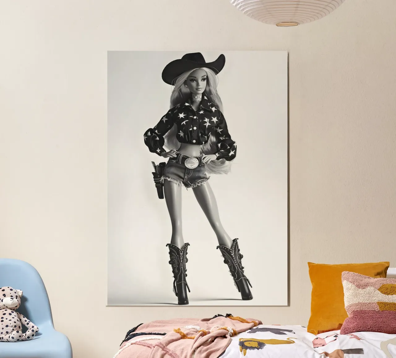 Barbie Vaquera - Estampado monocromo de moda del Oeste poster de NorwesClub