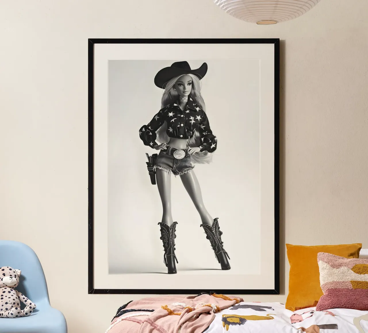 Barbie Vaquera - Estampado monocromo de moda del Oeste poster de NorwesClub