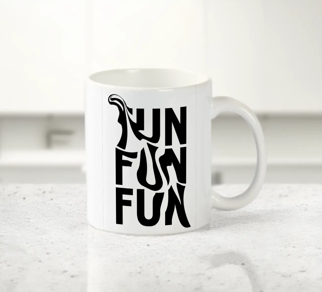 "FUN FUN FUN" - Abstract Typographic Distortion Print ceramic mug by NorwesClub