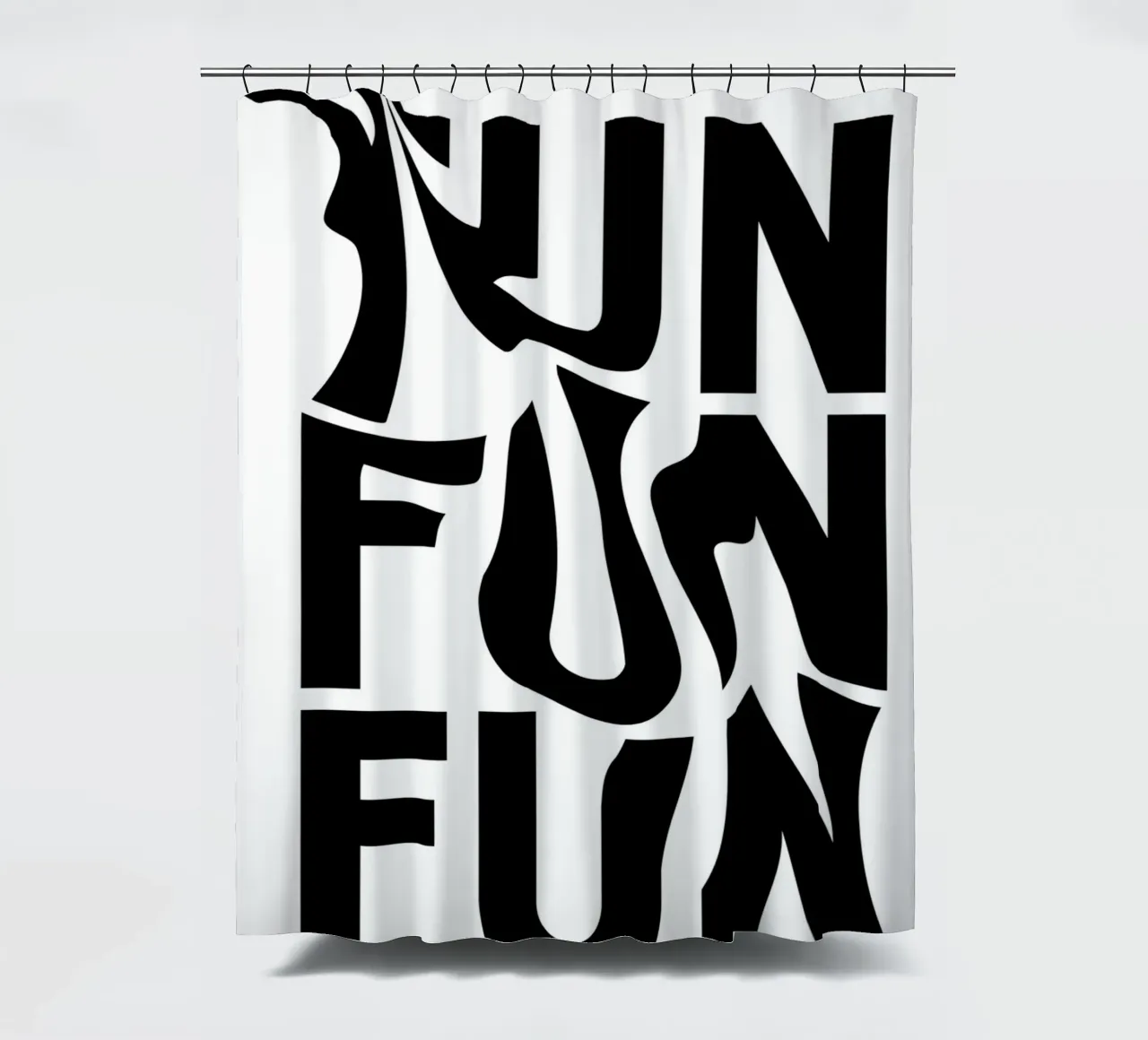 "FUN FUN FUN" - Abstract Typographic Distortion Print shower curtain by NorwesClub