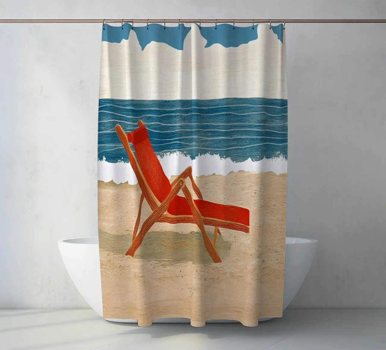 Sedia a sdraio sulla spiaggia tenda da doccia da Curious Canvas