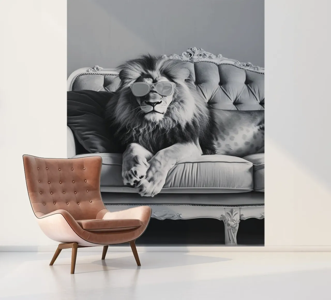 Cool Lion on Sofa - Monochrome Pop Art Print photo wallpaper by NorwesClub