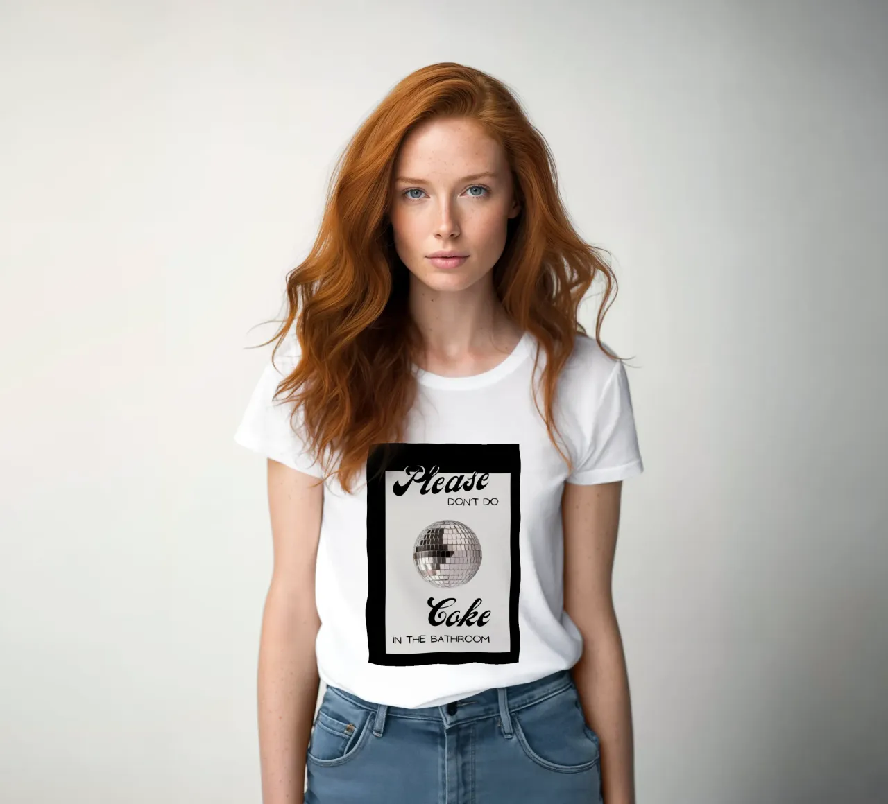Cartello per il bagno con palla da discoteca "Please Don't Do Coke" (Per favore, non fare uso di Coca-Cola) t-shirt da donna da NorwesClub
