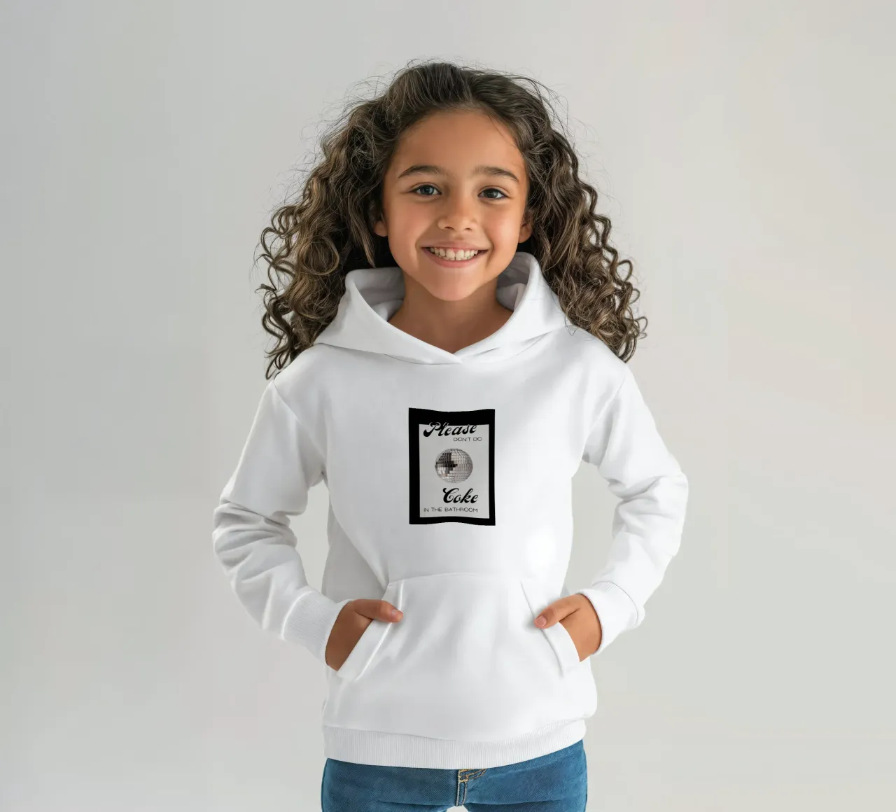 Cartello per il bagno con palla da discoteca "Please Don't Do Coke" (Per favore, non fare uso di Coca-Cola) felpa bambino con cappuccio da NorwesClub