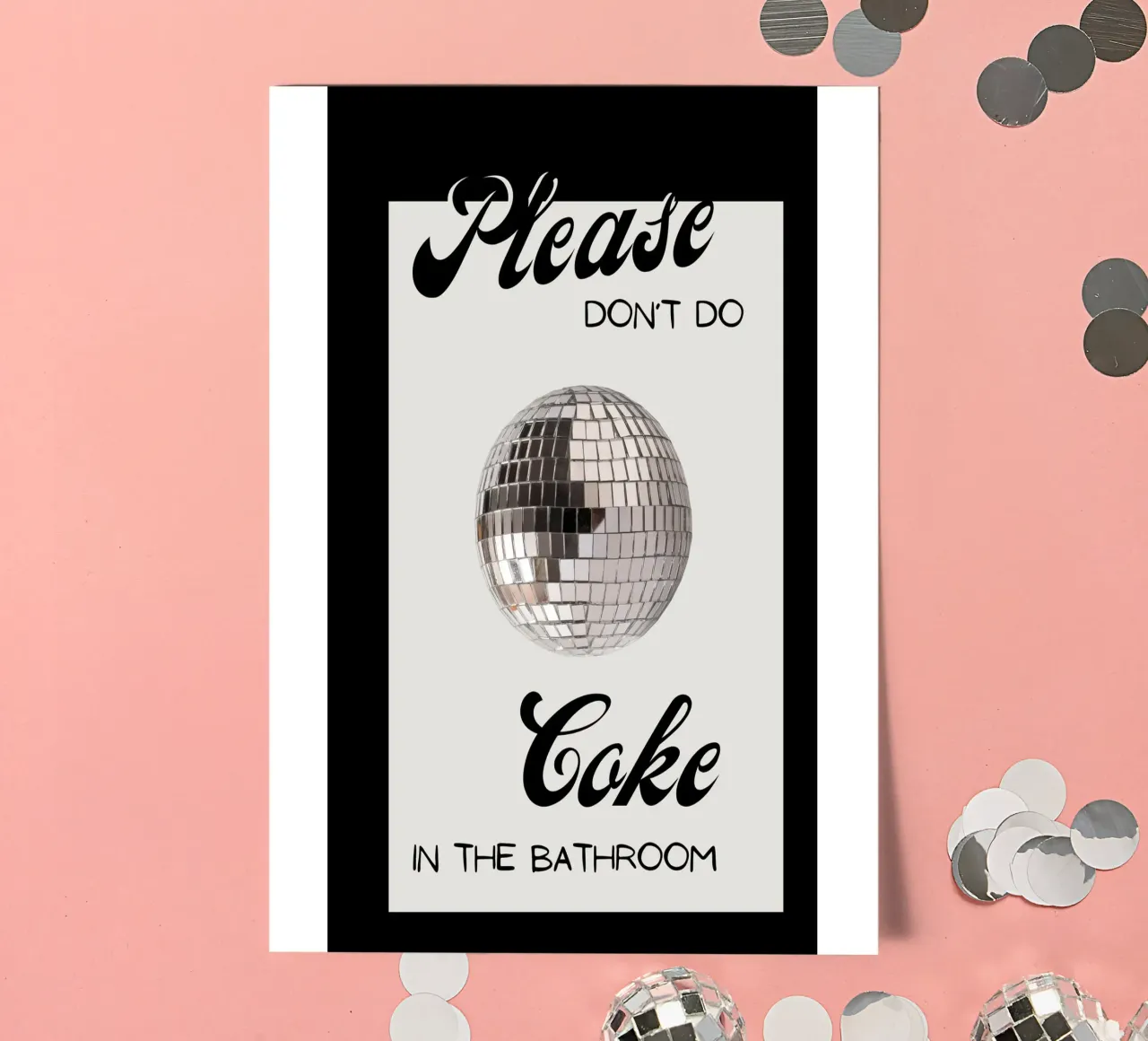 Cartello per il bagno con palla da discoteca "Please Don't Do Coke" (Per favore, non fare uso di Coca-Cola) foglio adesivo da NorwesClub