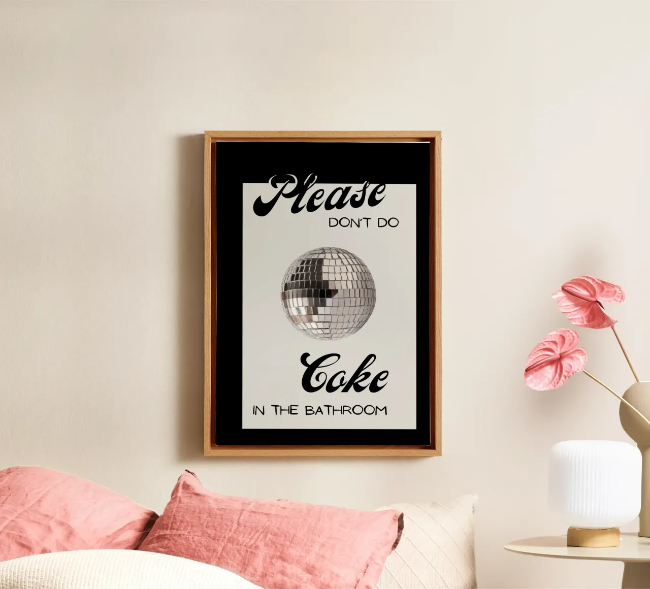 Cartello per il bagno con palla da discoteca "Please Don't Do Coke" (Per favore, non fare uso di Coca-Cola) tela da NorwesClub