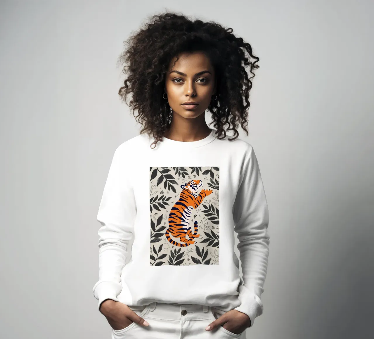 Regal Tiger Jungle - Folk Art Animal Print sweatshirt by NorwesClub