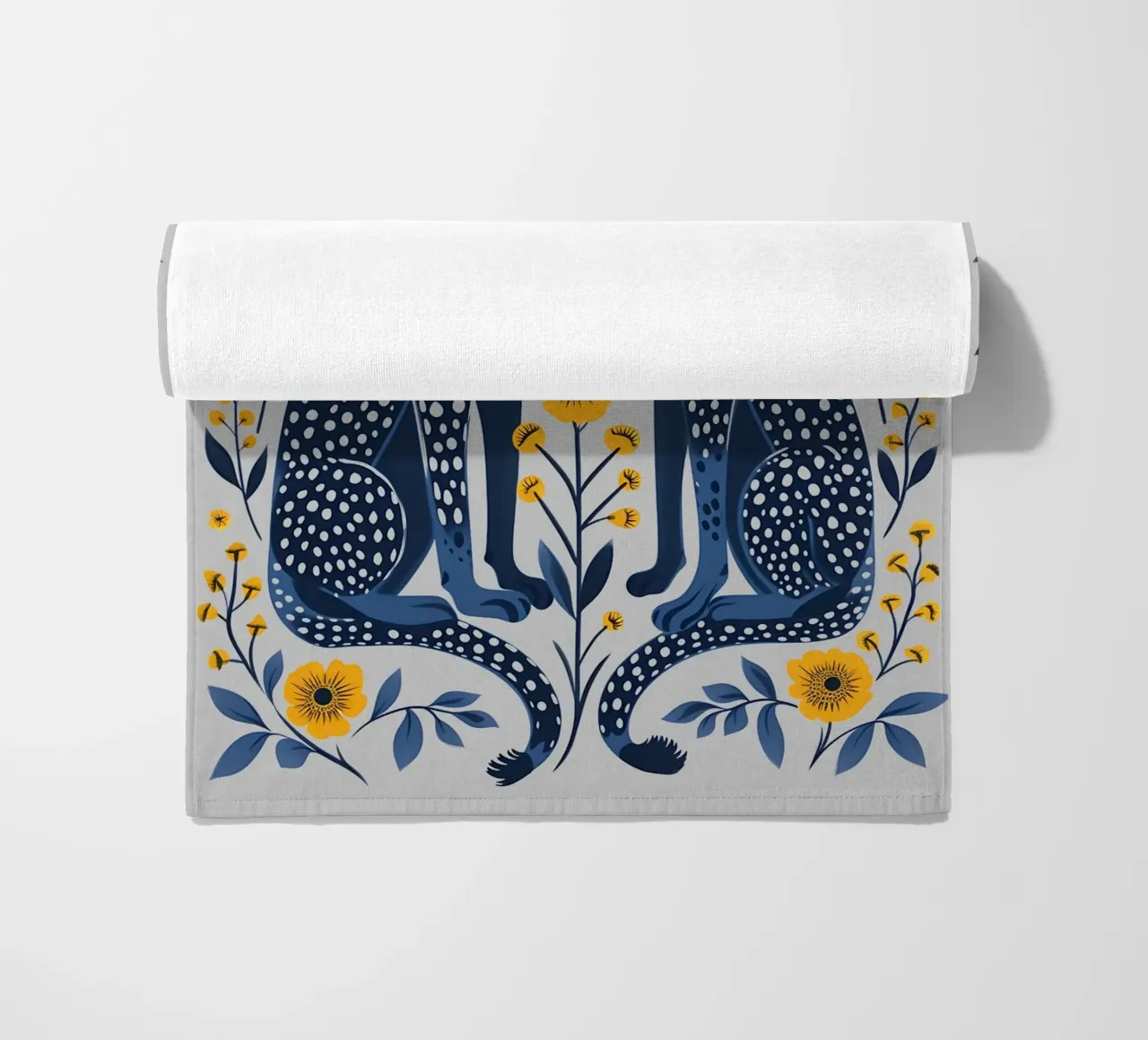 Ghepardi indaco e fiori di calendula - Stampa d'arte popolare telo mare da NorwesClub