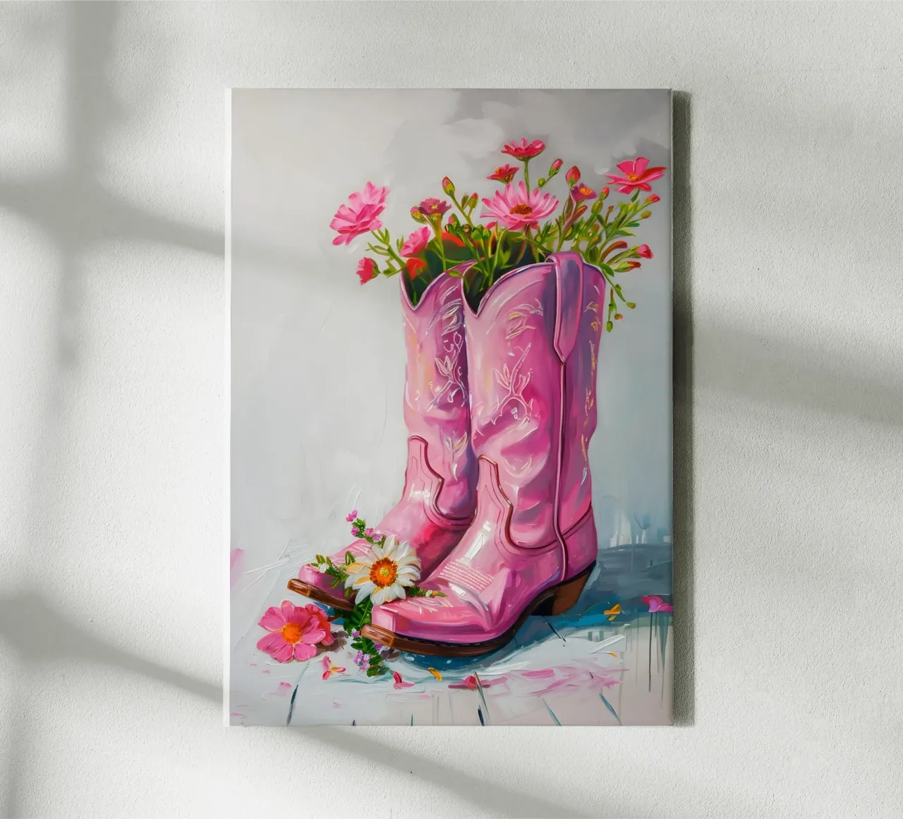 Botas vaqueras rosa con flores lienzo de Yaso Design & Art