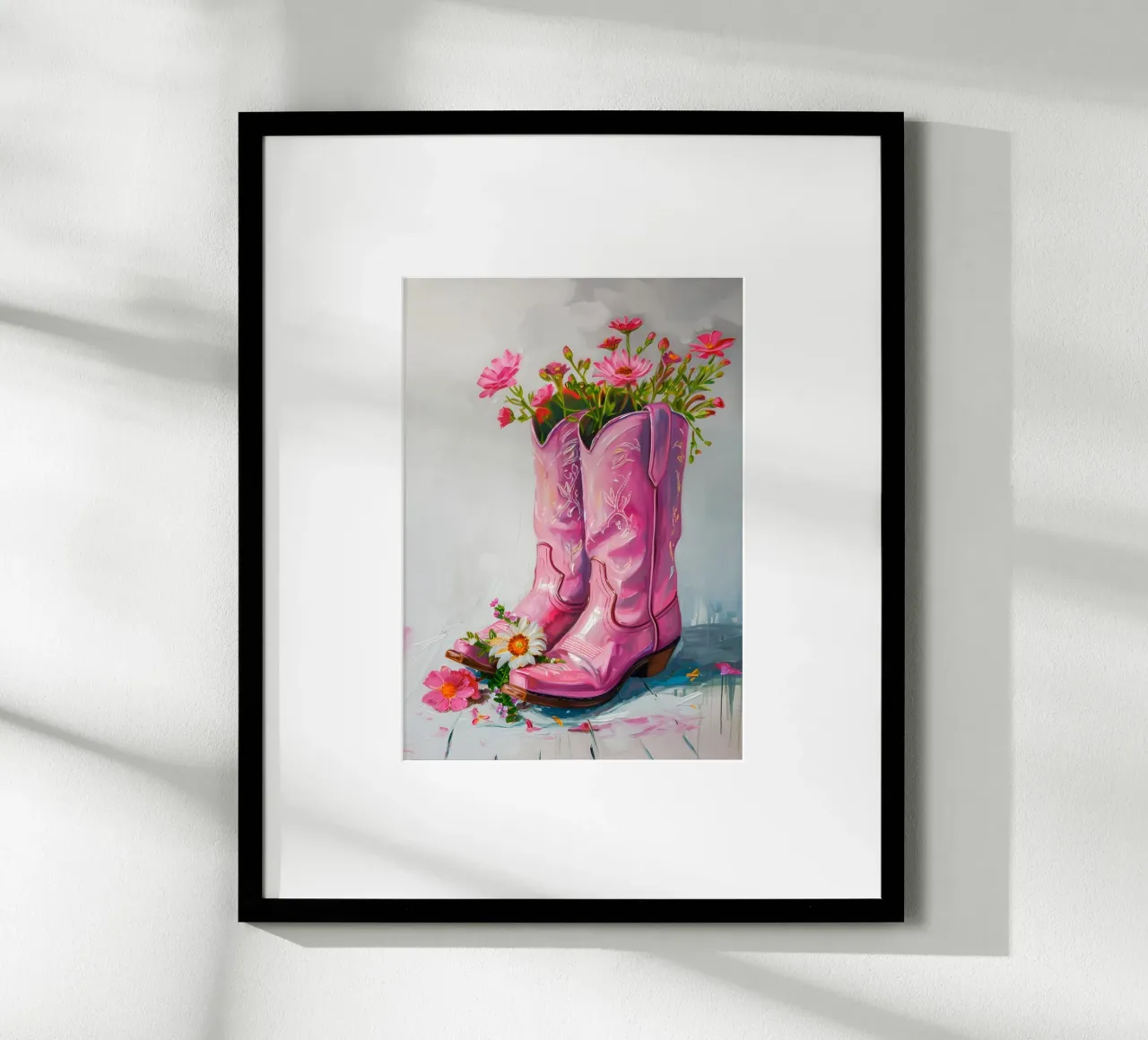 Botas vaqueras rosa con flores hahnemühle de Yaso Design & Art