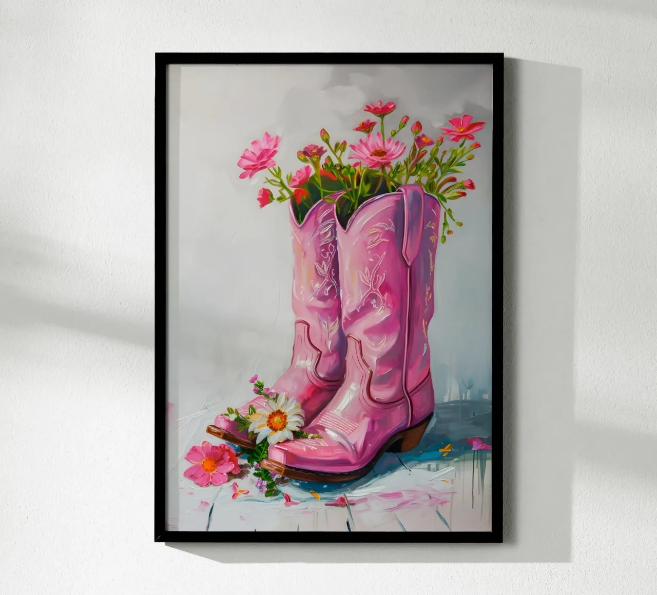 Botas vaqueras rosa con flores hahnemühle de Yaso Design & Art