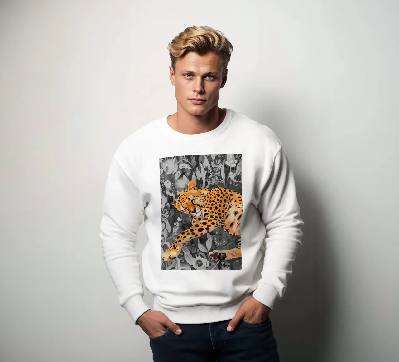 Resting Leopard - Vibrant Jungle Pop Art Print sweatshirt by NorwesClub