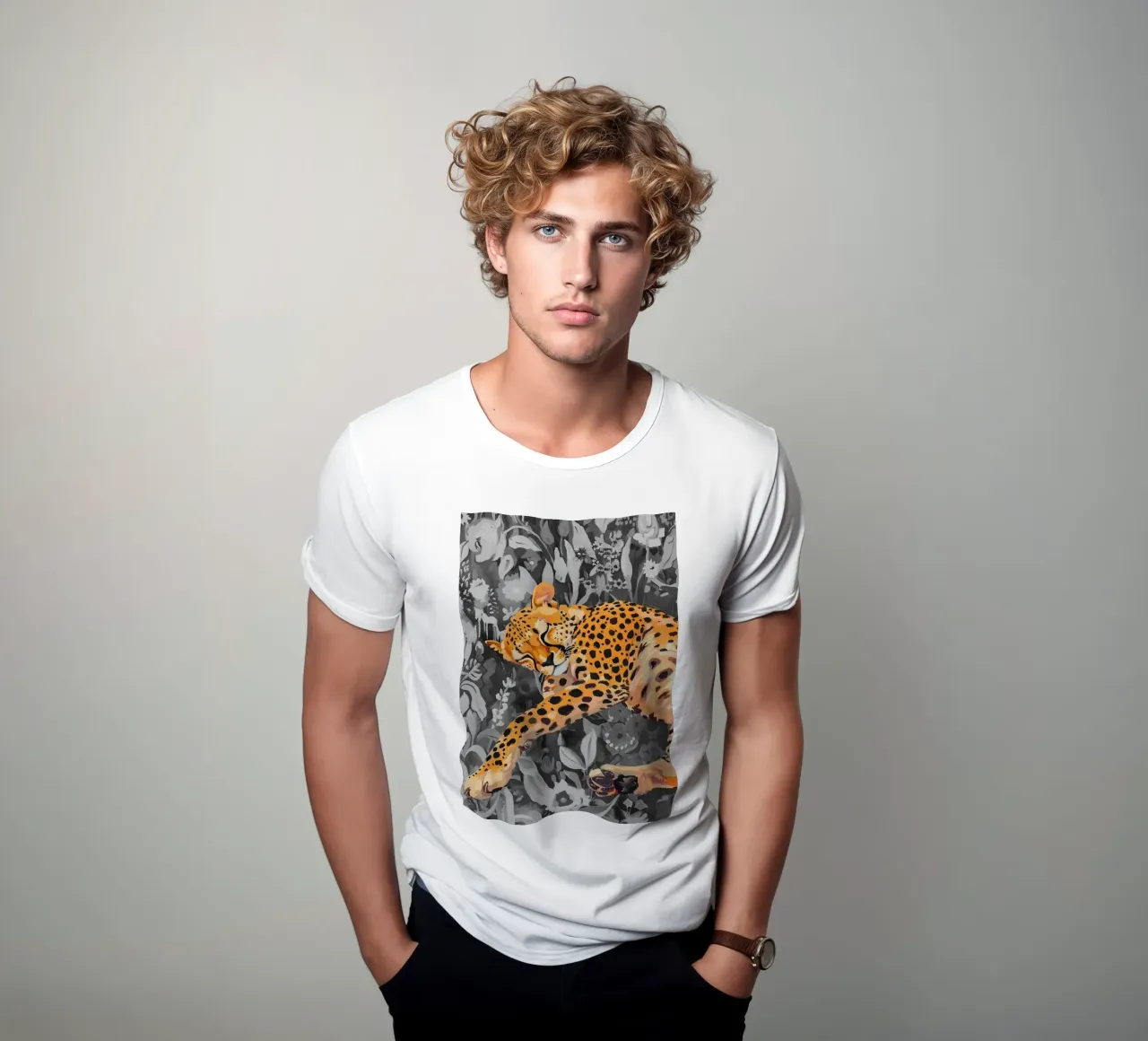 Resting Leopard - Vibrant Jungle Pop Art Print t-shirt by NorwesClub