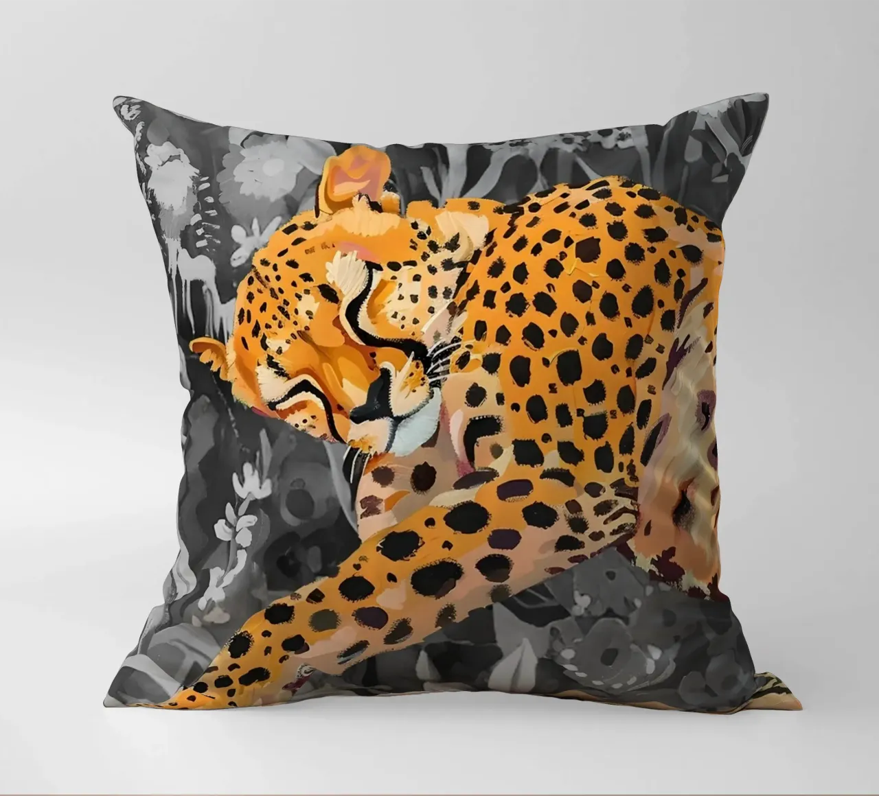 Resting Leopard - Vibrant Jungle Pop Art Print decorative cushion by NorwesClub