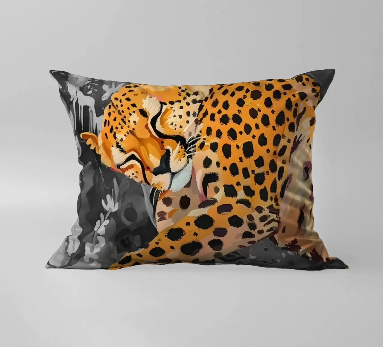 Resting Leopard - Vibrant Jungle Pop Art Print decorative cushion by NorwesClub