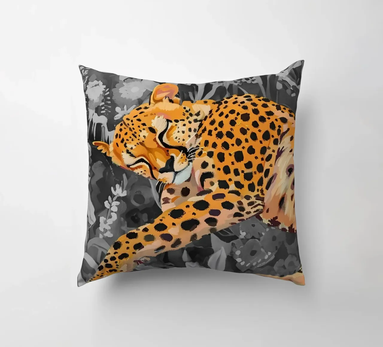 Resting Leopard - Vibrant Jungle Pop Art Print decorative cushion by NorwesClub