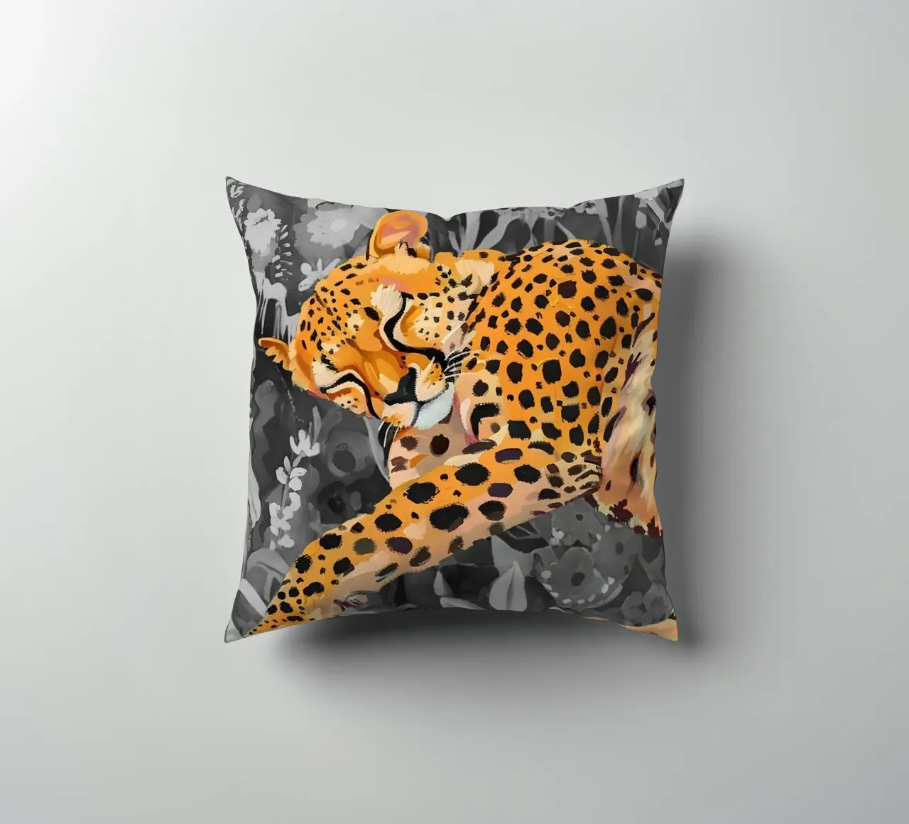 Resting Leopard - Vibrant Jungle Pop Art Print decorative cushion by NorwesClub