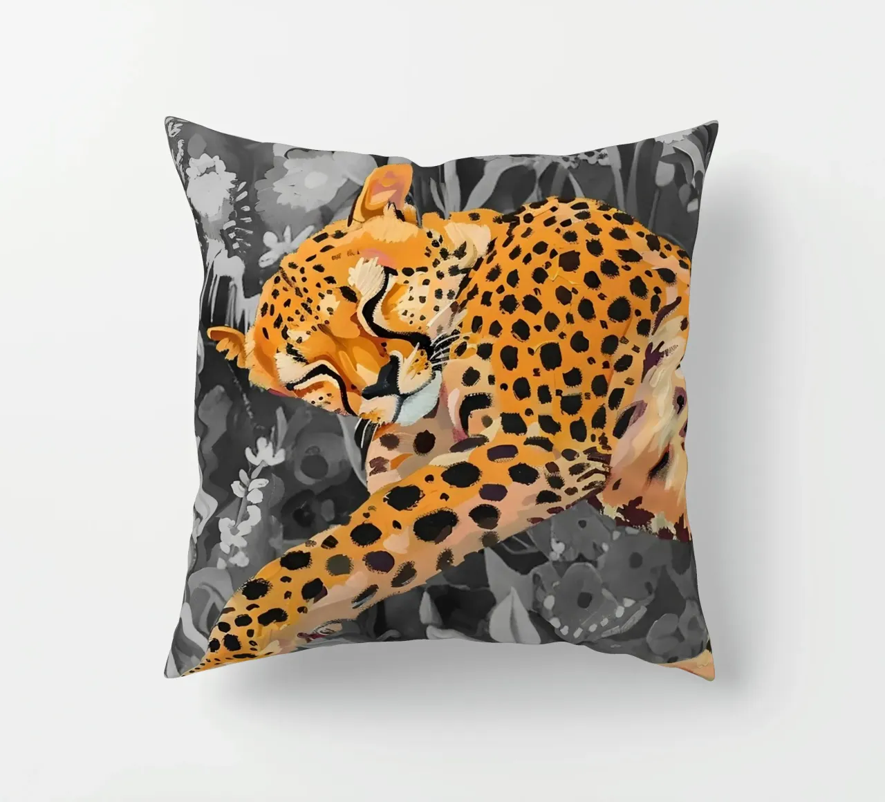 Resting Leopard - Vibrant Jungle Pop Art Print decorative cushion by NorwesClub