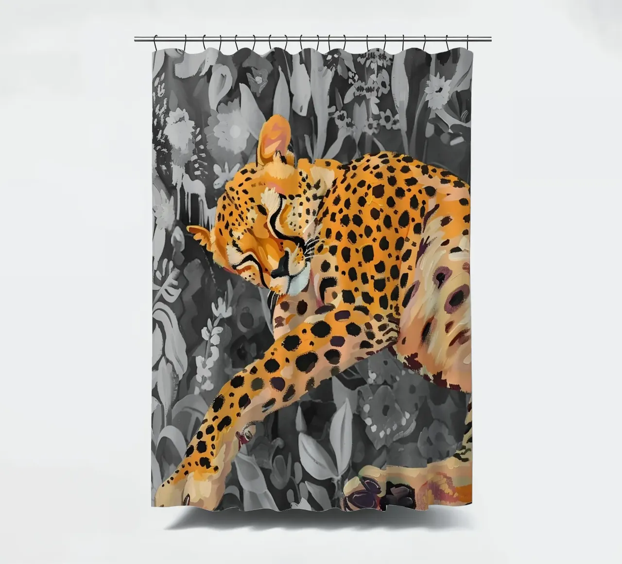 Rustend luipaard - Levendige Jungle Pop Art Print douchegordijn van NorwesClub