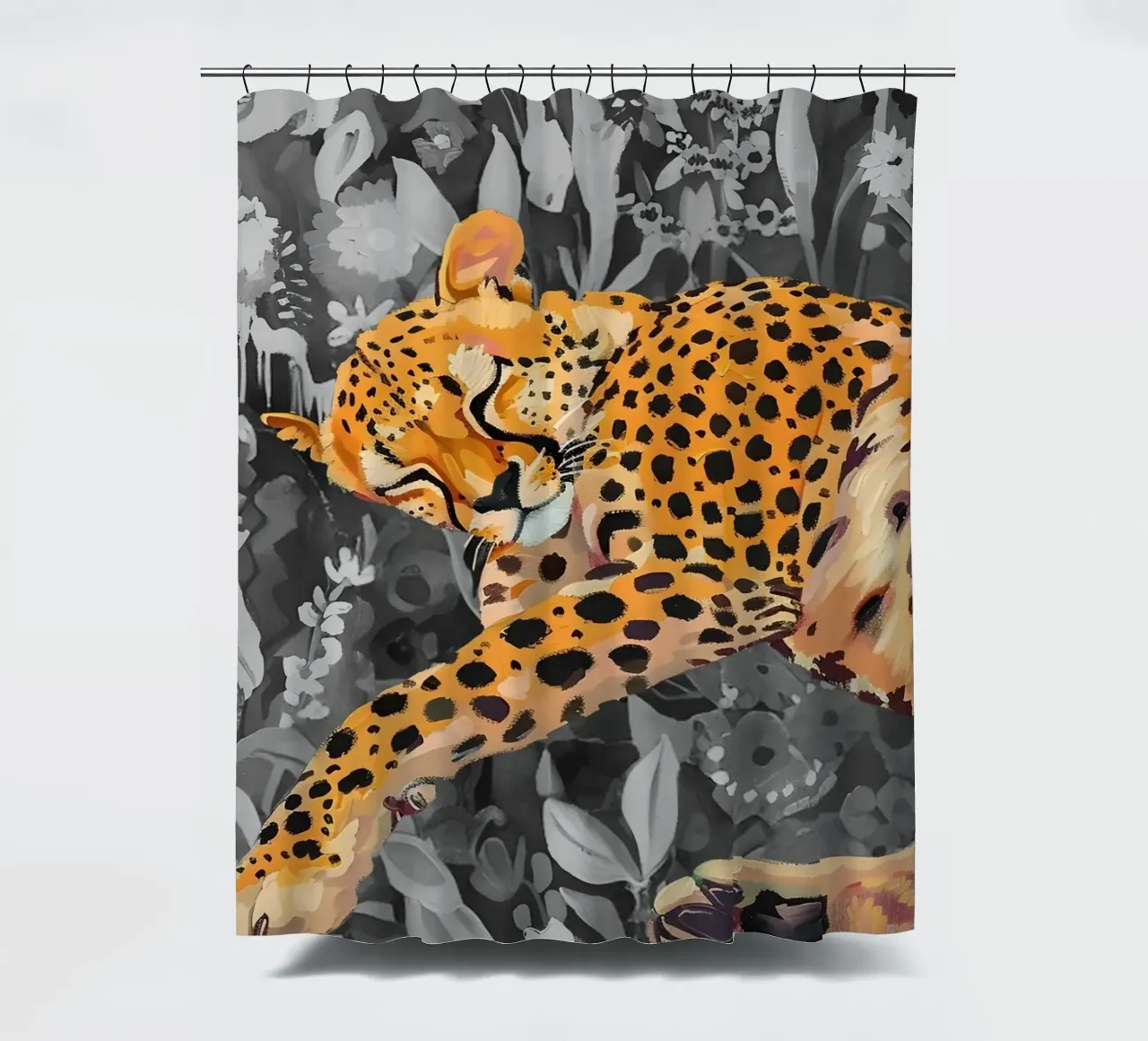 Rustend luipaard - Levendige Jungle Pop Art Print douchegordijn van NorwesClub
