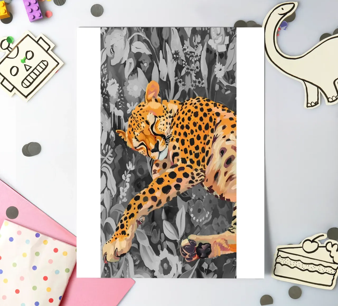 Leopardo descansando - Impresión Pop Art de la jungla vibrante pack de pegatina de NorwesClub