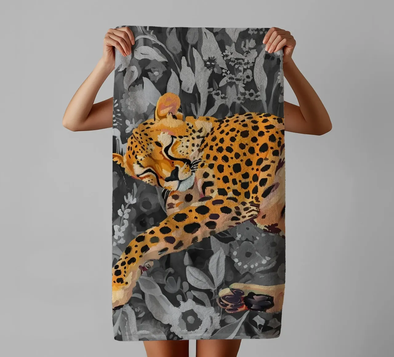 Resting Leopard - Vibrant Jungle Pop Art Print towel by NorwesClub