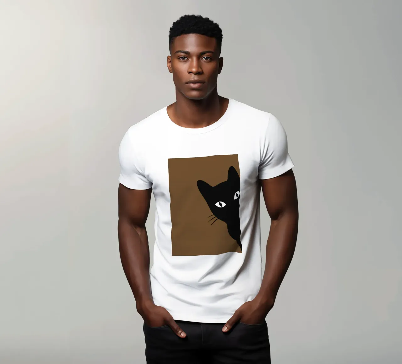 Curious Black Cat - Minimalist Peek-a-Boo Print (Chat noir curieux) t-shirt de NorwesClub