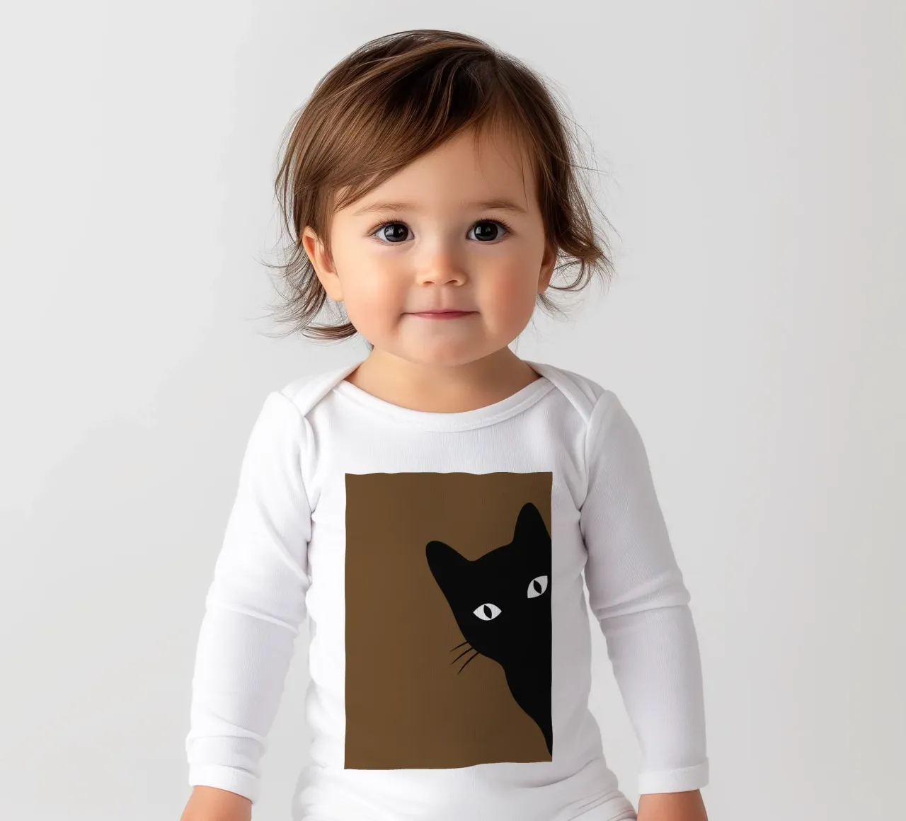 Curious Black Cat - Minimalist Peek-a-Boo Print long-sleeve baby romper by NorwesClub