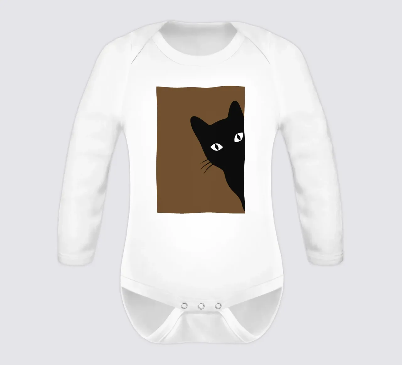 Curious Black Cat - Minimalist Peek-a-Boo Print long-sleeve baby romper by NorwesClub