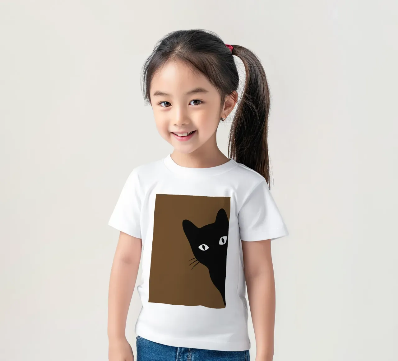 Curious Black Cat - Minimalist Peek-a-Boo Print kids t-shirt by NorwesClub