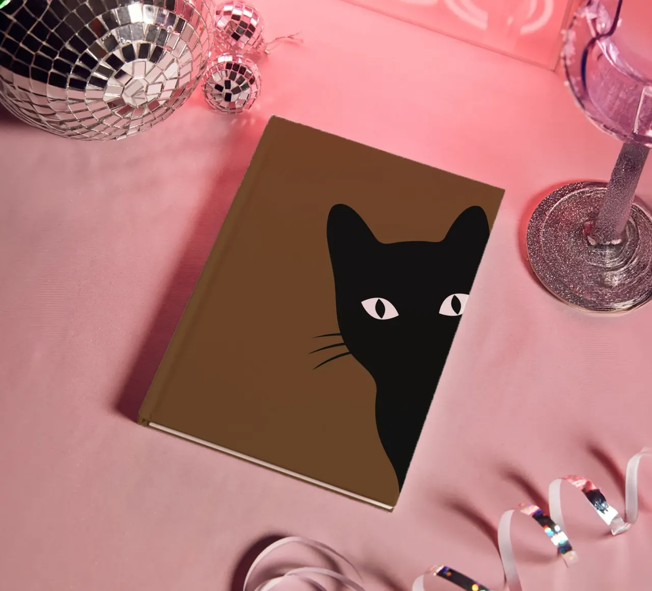 Curious Black Cat - Minimalist Peek-a-Boo Print notebook by NorwesClub