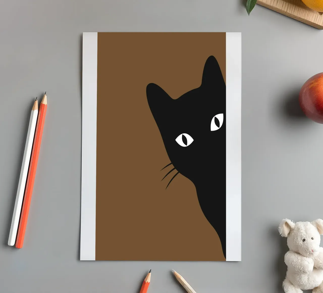 Curious Black Cat - Minimalist Peek-a-Boo Print (Chat noir curieux) planche autocollant de NorwesClub