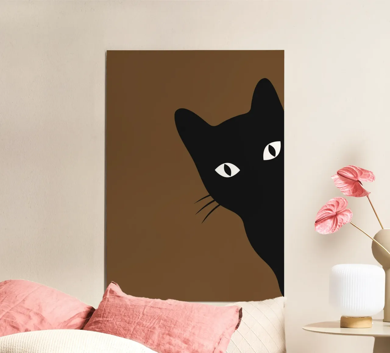 Curious Black Cat - Minimalist Peek-a-Boo Print alu-dibond by NorwesClub