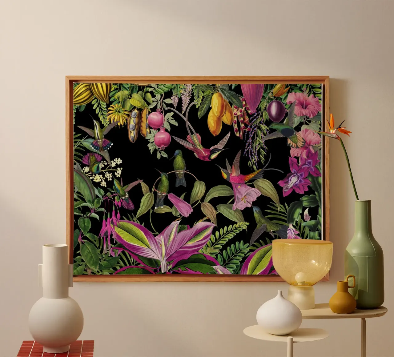 Paradiso esotico nascosto dei colibrì tela con Cornice a cassetta da Andrea Haase Vintage World