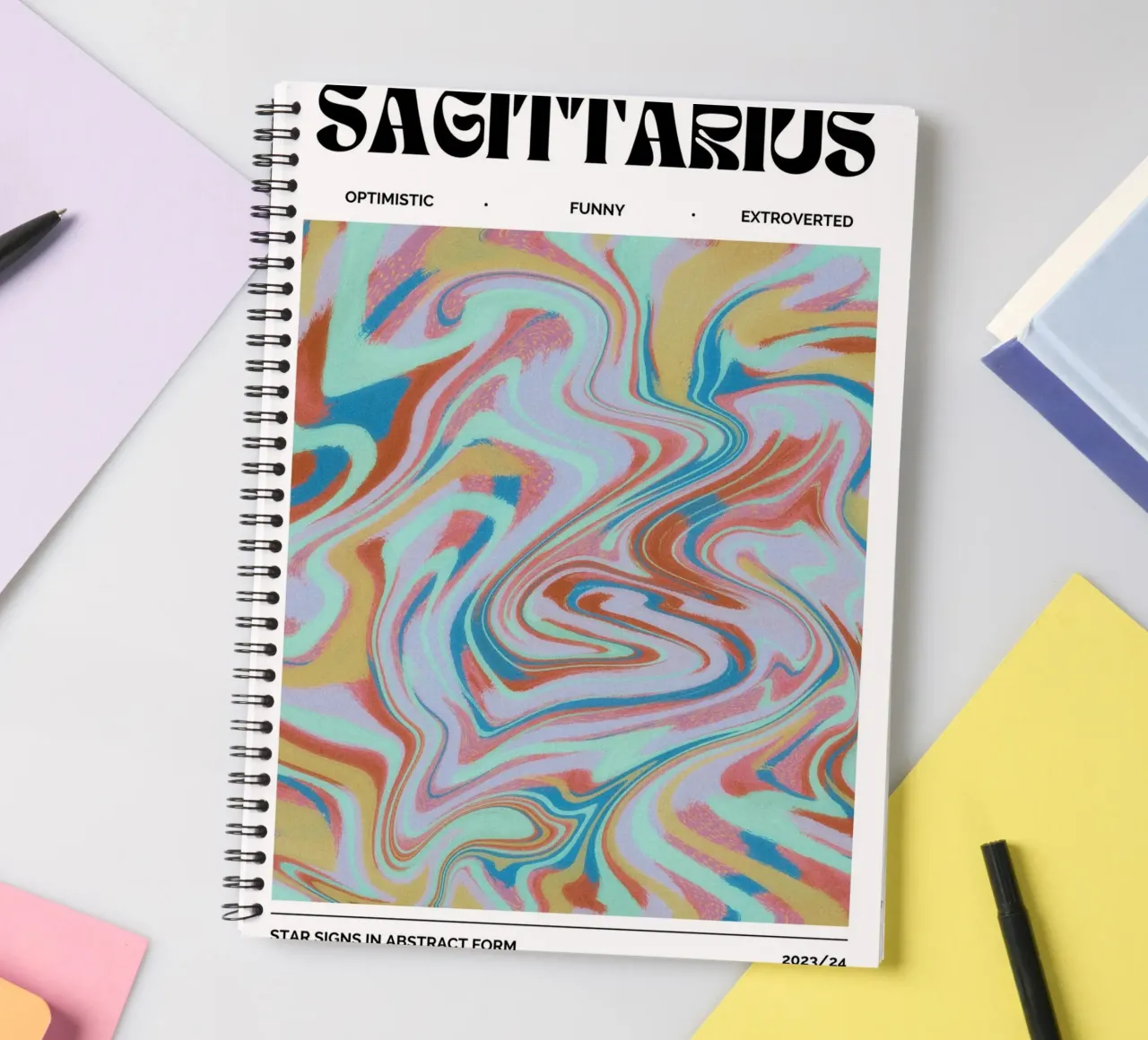 Sagittarius Abstract - Psychedelic Zodiac Art Print spiral notebook by NorwesClub