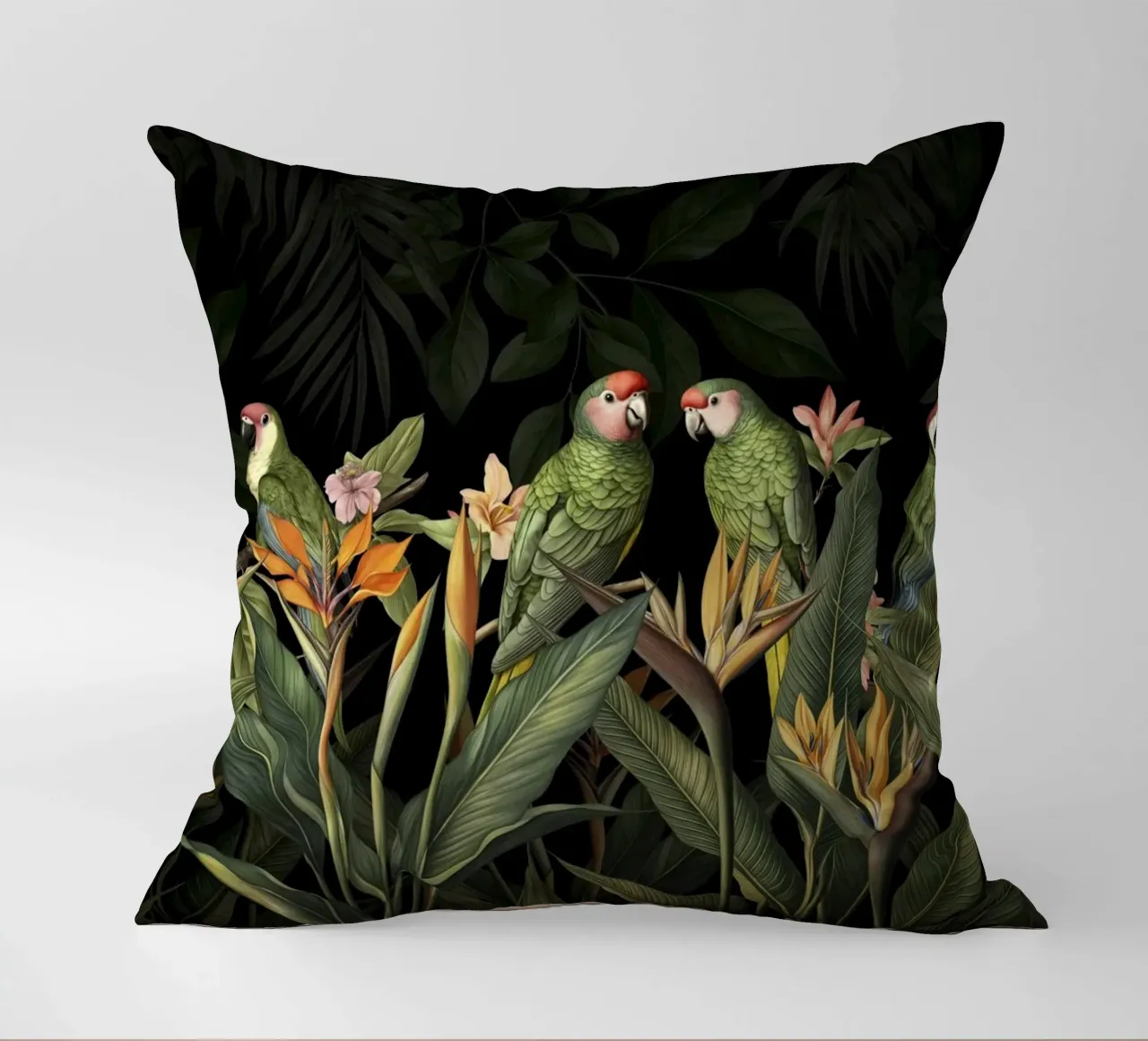 Raccolta di uccelli tropicali verde umido cuscino da Andrea Haase Vintage World