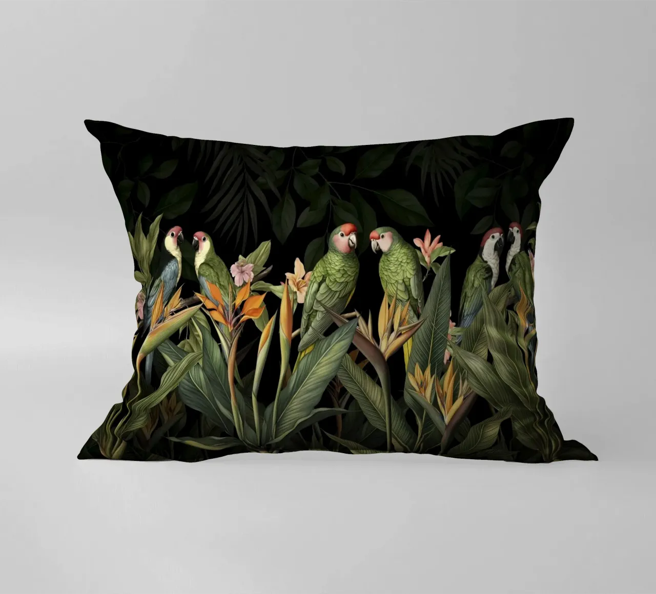 Raccolta di uccelli tropicali verde umido cuscino da Andrea Haase Vintage World