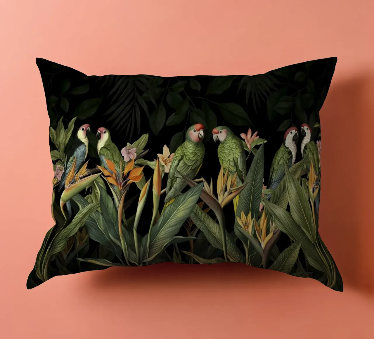 Raccolta di uccelli tropicali verde umido cuscino da Andrea Haase Vintage World