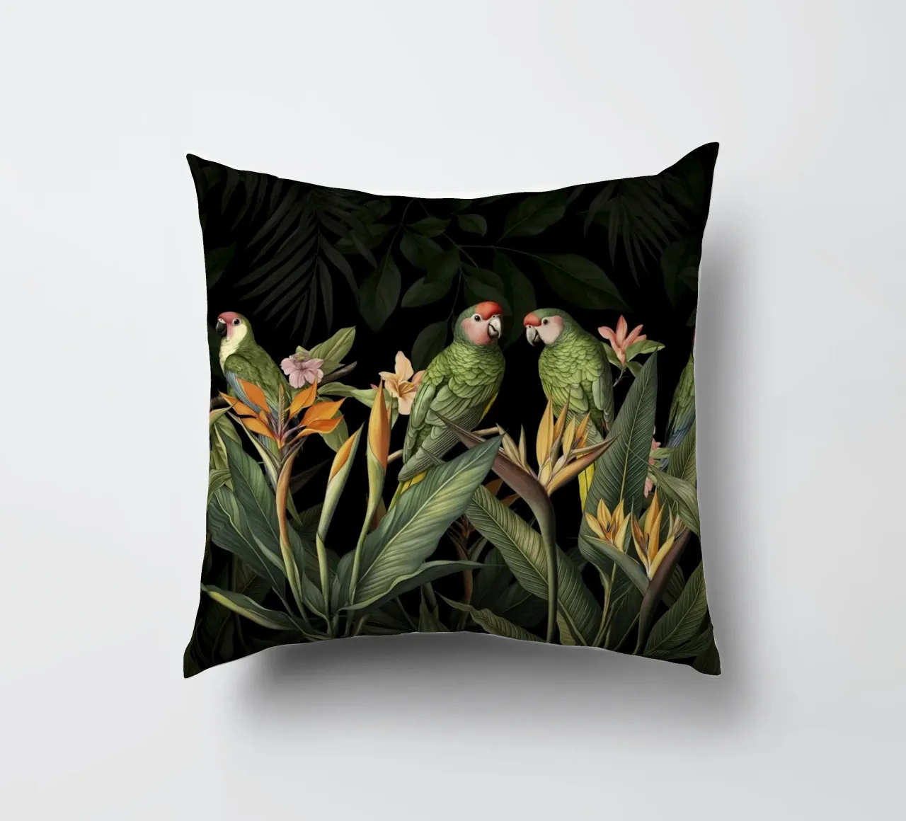 Raccolta di uccelli tropicali verde umido cuscino da Andrea Haase Vintage World