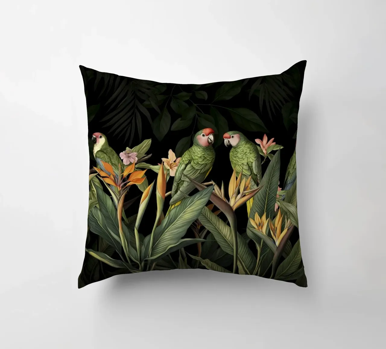 Raccolta di uccelli tropicali verde umido cuscino da Andrea Haase Vintage World
