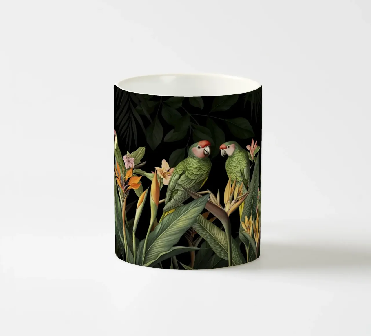 Raccolta di uccelli tropicali verde umido tazza in ceramica da Andrea Haase Vintage World