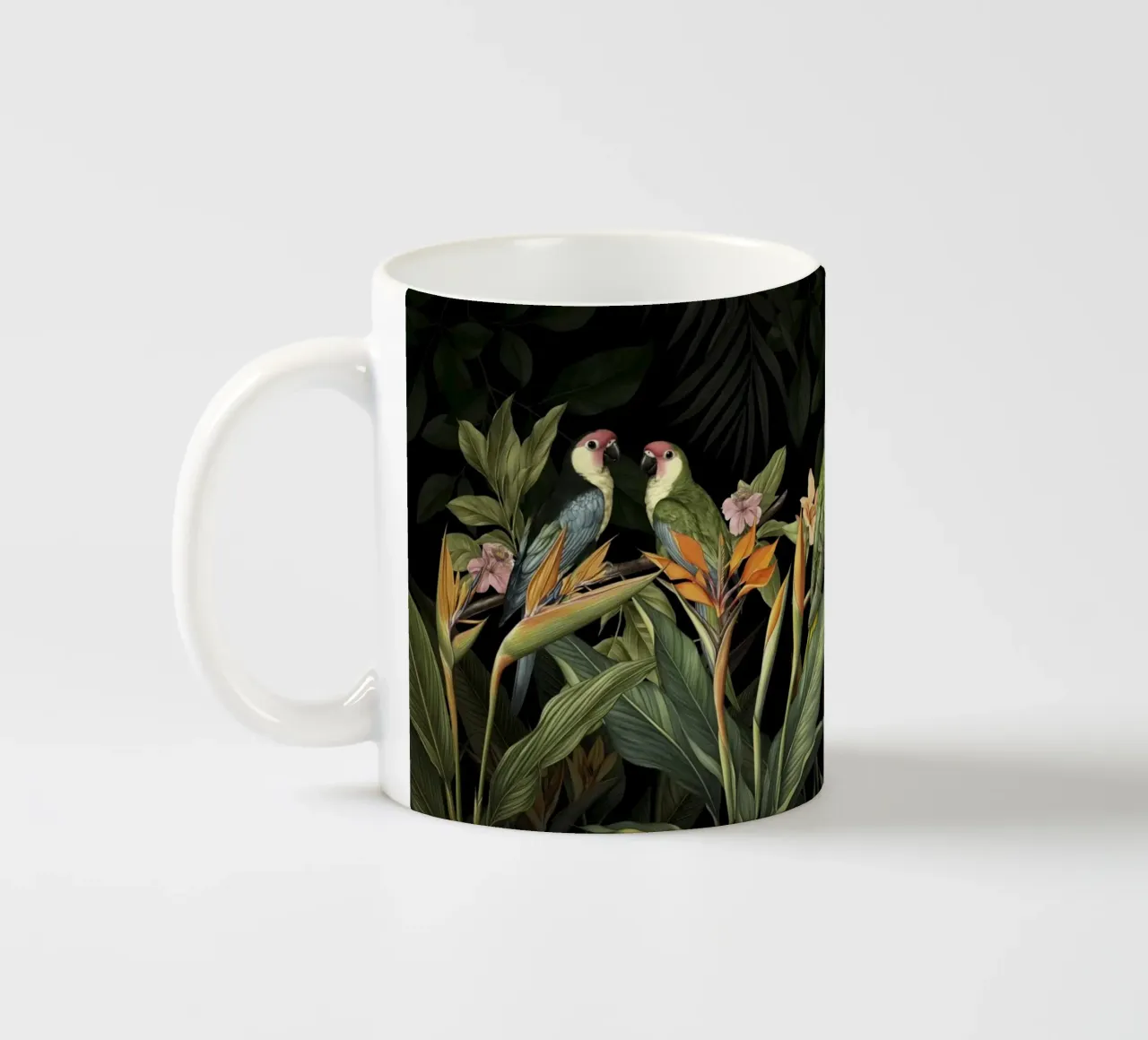 Raccolta di uccelli tropicali verde umido tazza in ceramica da Andrea Haase Vintage World