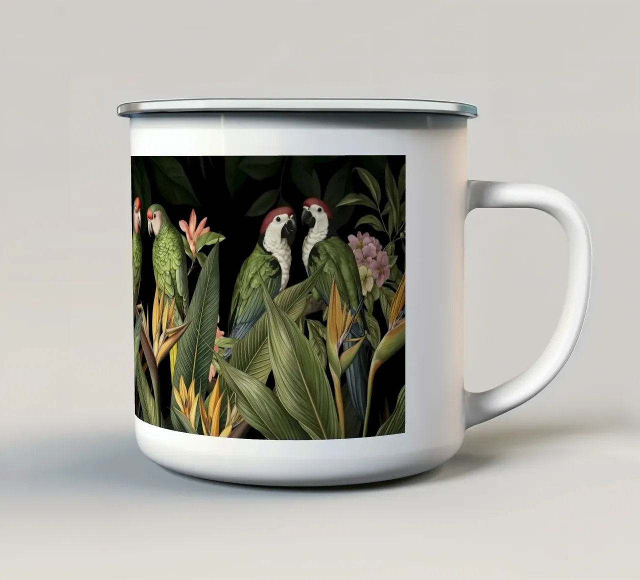 Raccolta di uccelli tropicali verde umido tazza in smalto da Andrea Haase Vintage World